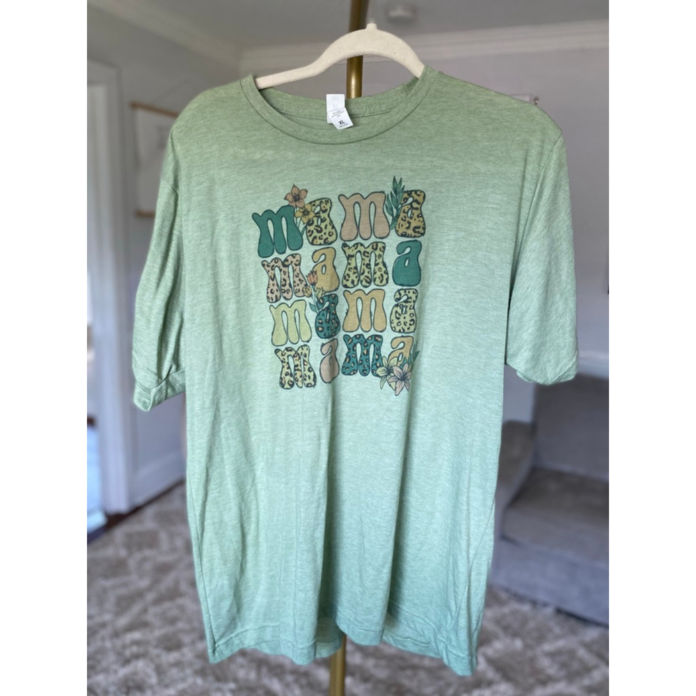 Mama Graphic Print Tee Leopard Sage Green Soft Boho Retro XL Soft Material Retro - Picture 2 of 6
